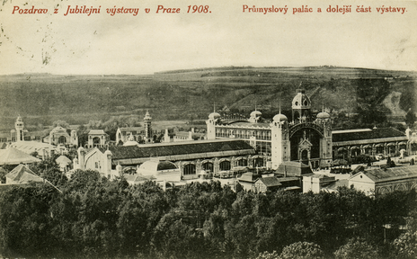 1908 panoráma Jubilejní výstavy holešovická elekrtárna J. Dovrtěl