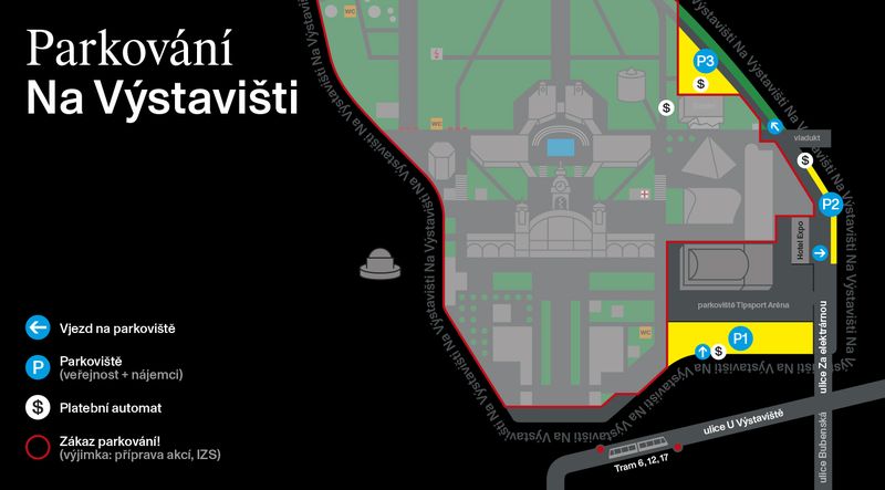 Mapa parkování Výstaviště Praha