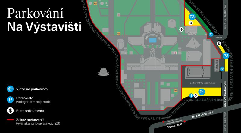 Mapa parkovacích míst na Výstavišti